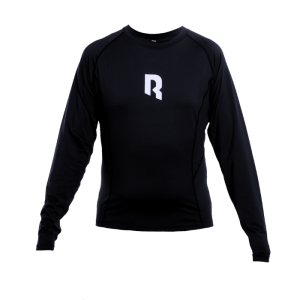 A long sleeved black undershirt with white recken logo